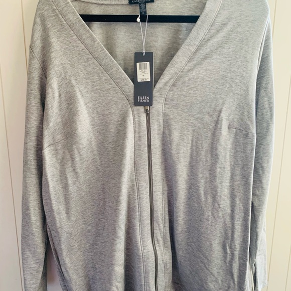 NWT Eileen Fisher Woman Light Gray V-Neck Cardigan Zip Sweatshirt Size 1X - Picture 2 of 3